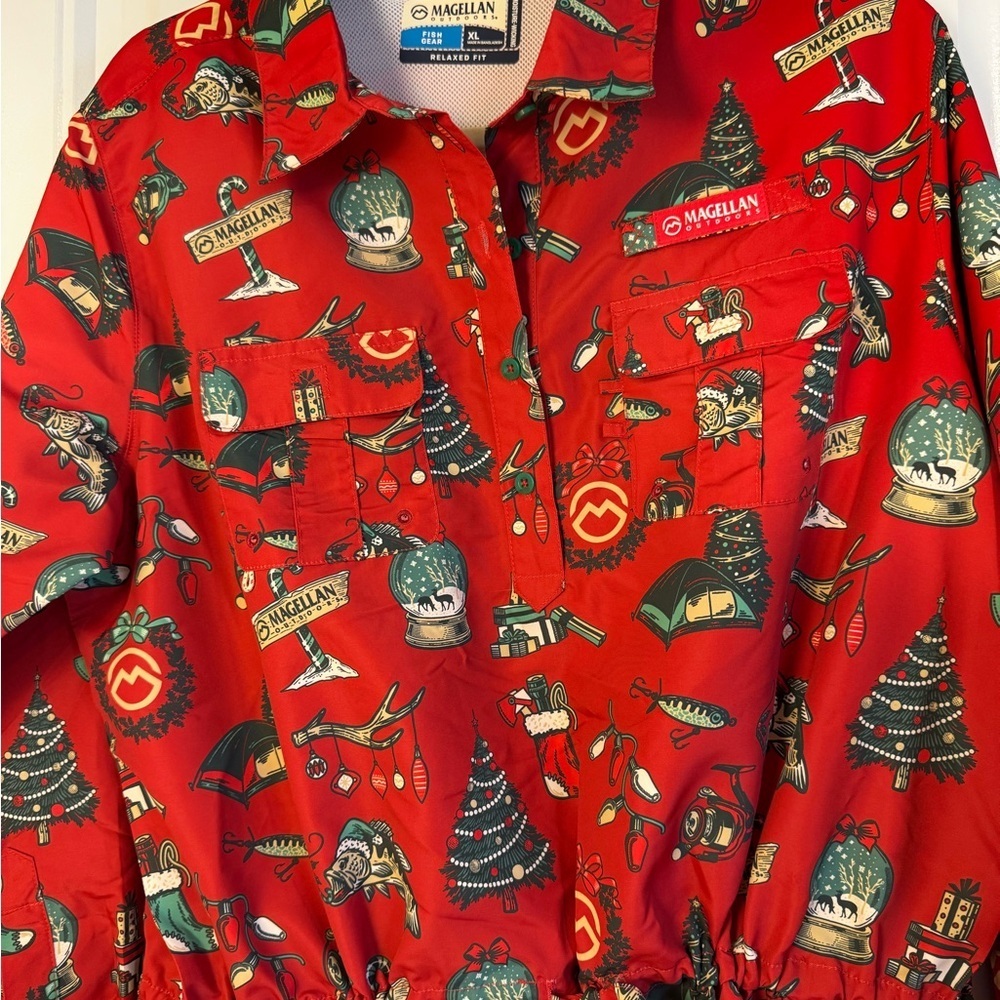 Magellan Outdoors Red Holiday Print Shirt Dress NWT - Picture 3 of 8